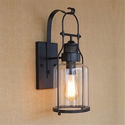 Applique da parete rustica retrò in ossido nero con luce ambientale