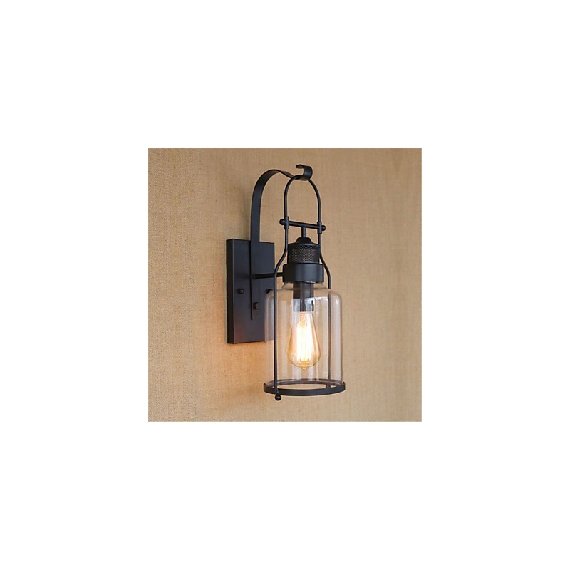 Applique da parete rustica retrò in ossido nero con luce ambientale
