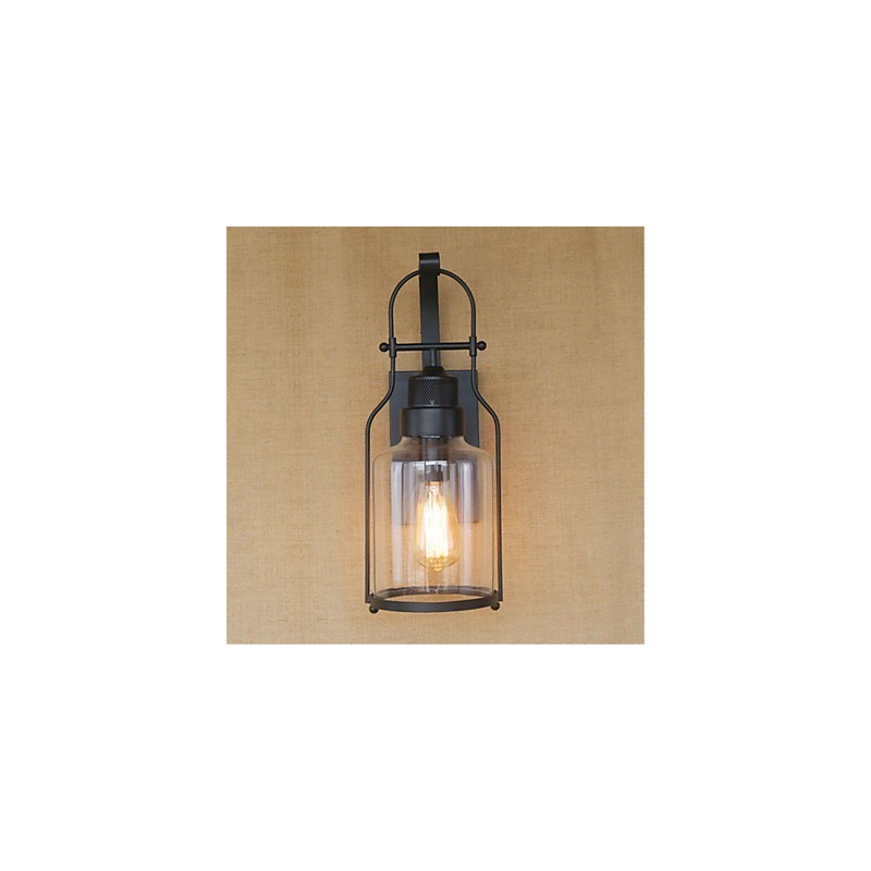 Applique da parete rustica retrò in ossido nero con luce ambientale