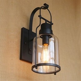 Applique da parete rustica retrò in ossido nero con luce ambientale