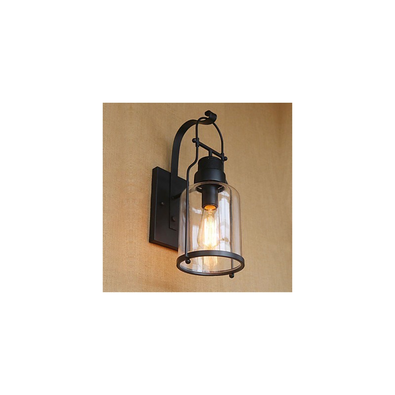 Applique da parete rustica retrò in ossido nero con luce ambientale