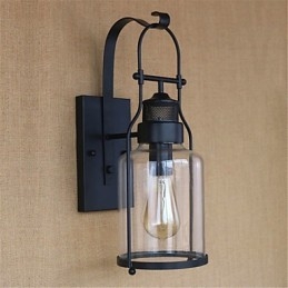 Applique da parete rustica retrò in ossido nero con luce ambientale