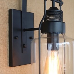 Applique da parete rustica retrò in ossido nero con luce ambientale