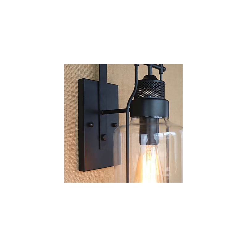 Applique da parete rustica retrò in ossido nero con luce ambientale