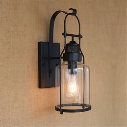 Applique da parete rustica retrò in ossido nero con luce ambientale
