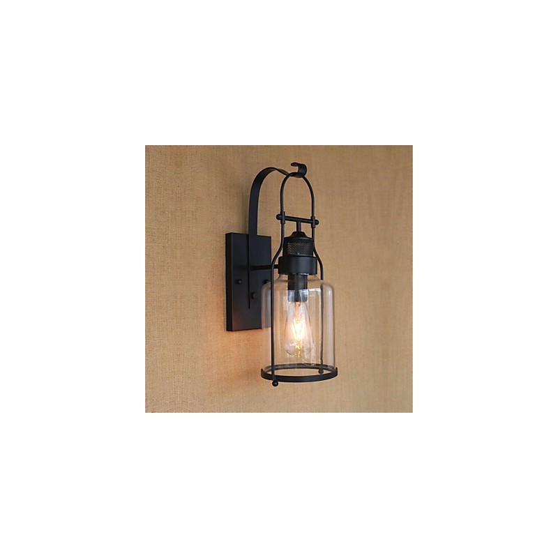 Applique da parete rustica retrò in ossido nero con luce ambientale