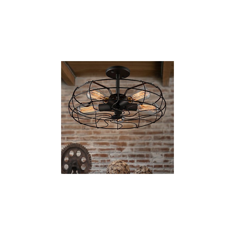 Plafoniera a filo con ventilatore retrò europeo in metallo nero stile country e industriale