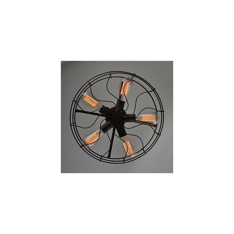 Plafoniera a filo con ventilatore retrò europeo in metallo nero stile country e industriale