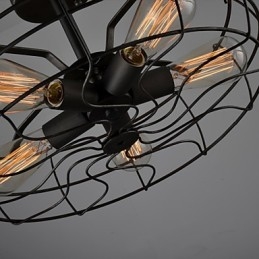 Plafoniera a filo con ventilatore retrò europeo in metallo nero stile country e industriale