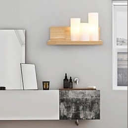 Applique da parete moderna effetto ossido nero, legno/bambù e vetro, E27 60 W