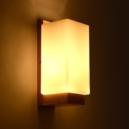 Applique da parete country moderna e contemporanea in legno/bambù e vetro