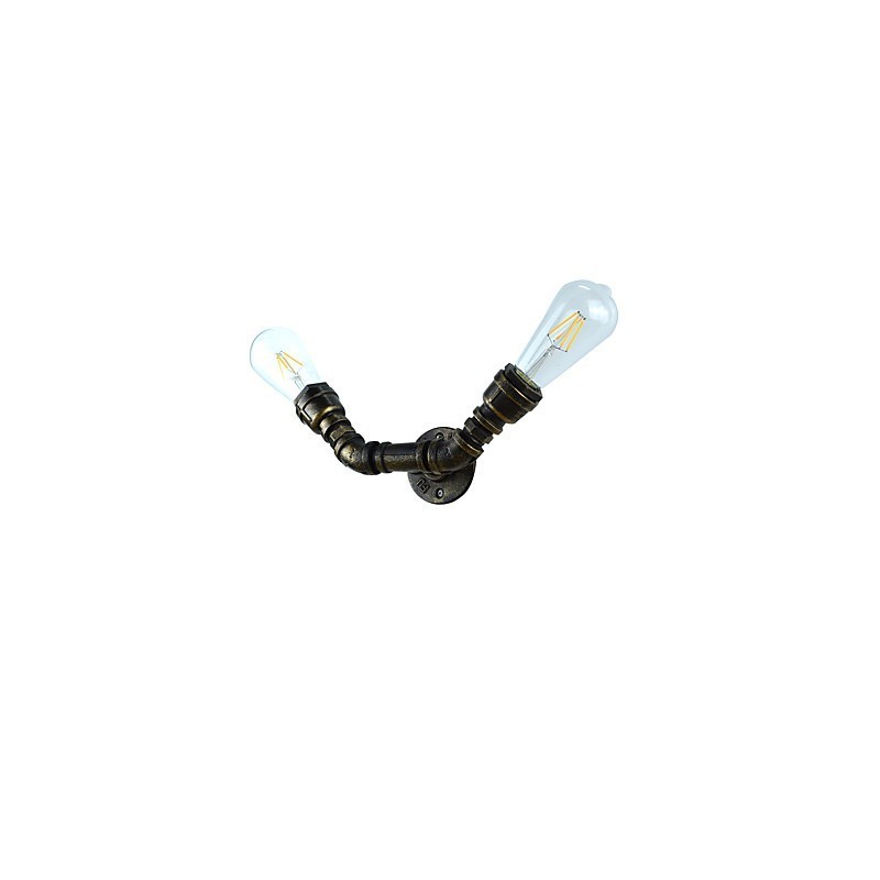 Applique da parete rustica in ottone antico E27 con 2 lampadine
