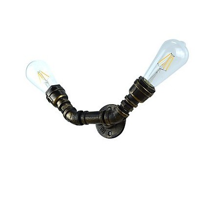 Applique da parete rustica in ottone antico E27 con 2 lampadine