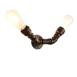 Applique da parete rustica in ottone antico E27 con 2 lampadine