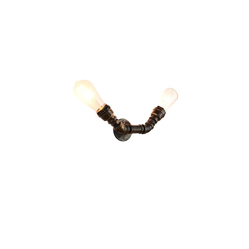 Applique da parete rustica in ottone antico E27 con 2 lampadine