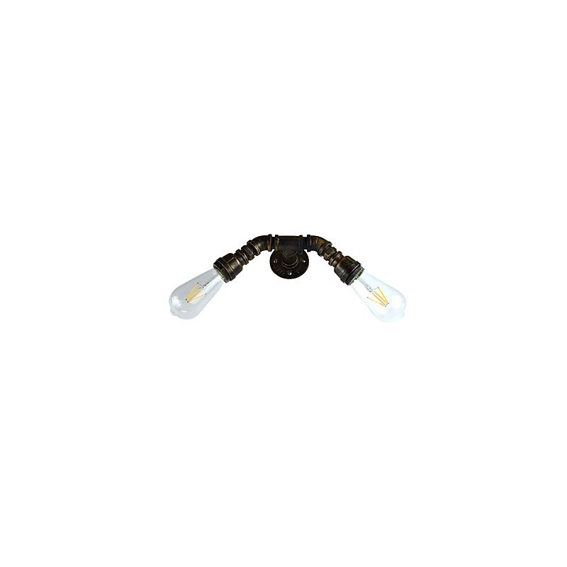 Applique da parete rustica in ottone antico E27 con 2 lampadine