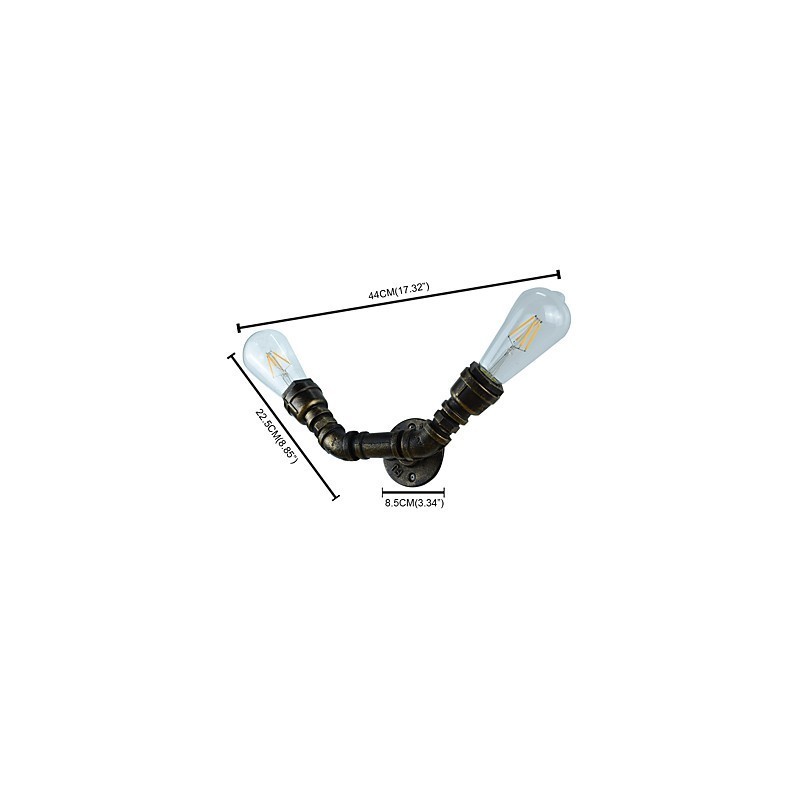 Applique da parete rustica in ottone antico E27 con 2 lampadine