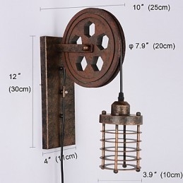 Applique da parete in ferro retrò industriale con puleggia di sollevamento