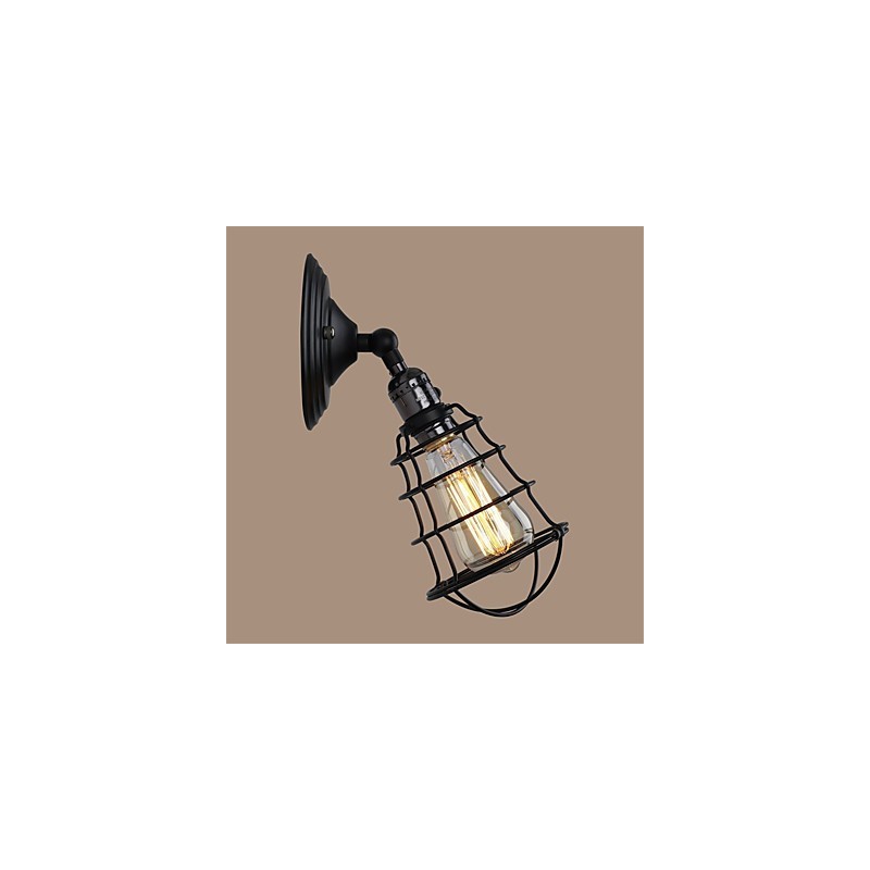 Applique da parete vintage industriale nera in metallo con interruttore, 1 luce, E26/E27