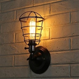 Applique da parete vintage industriale nera in metallo con interruttore, 1 luce, E26/E27
