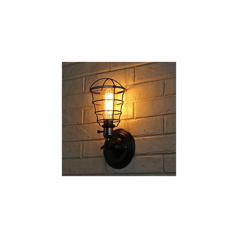 Applique da parete vintage industriale nera in metallo con interruttore, 1 luce, E26/E27