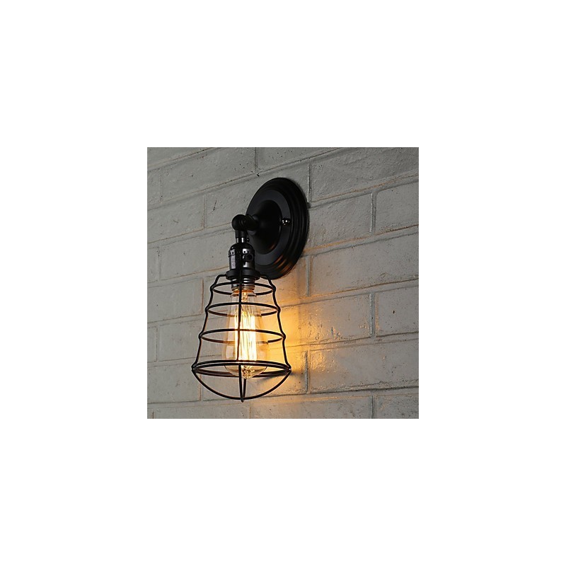 Applique da parete vintage industriale nera in metallo con interruttore, 1 luce, E26/E27