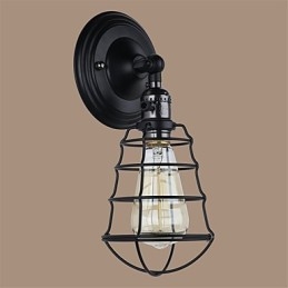 Applique da parete vintage industriale nera in metallo con interruttore, 1 luce, E26/E27