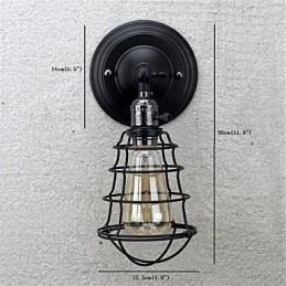 Applique da parete vintage industriale nera in metallo con interruttore, 1 luce, E26/E27