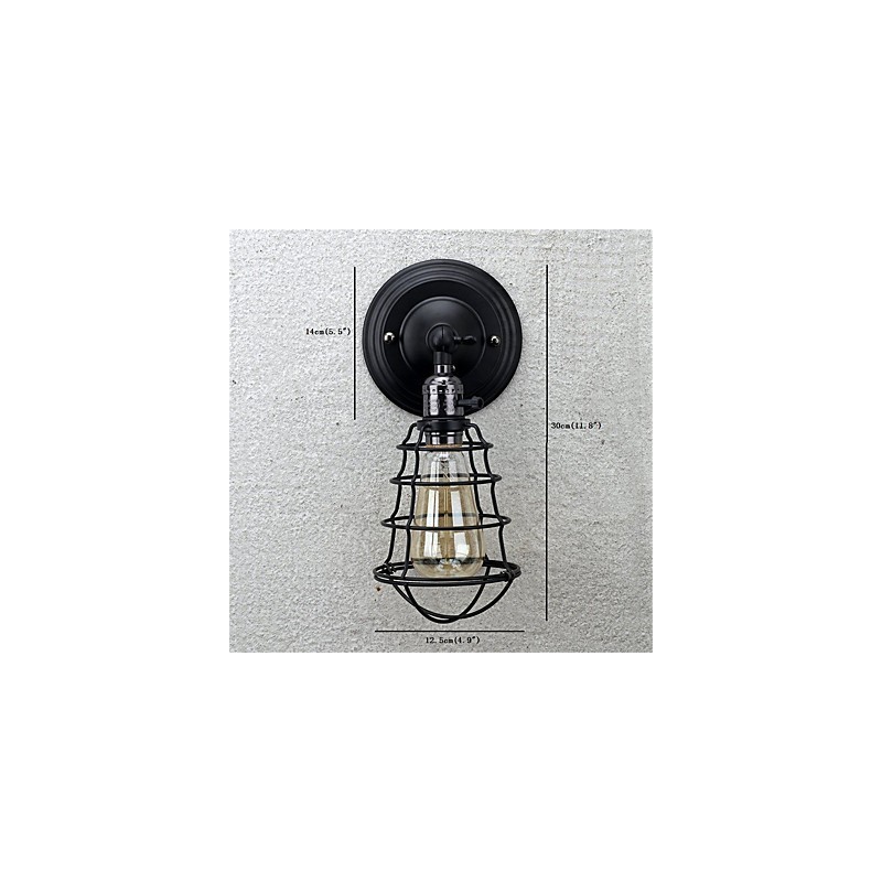 Applique da parete vintage industriale nera in metallo con interruttore, 1 luce, E26/E27