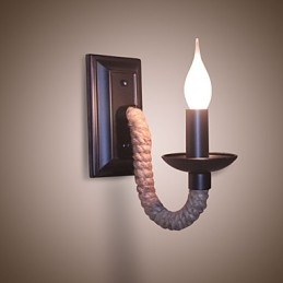 Applique da parete retrò in corda di canapa e ferro, effetto candela