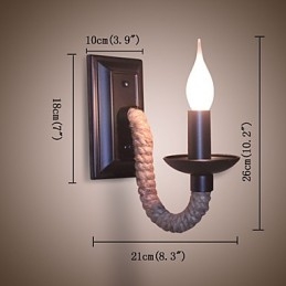 Applique da parete retrò in corda di canapa e ferro, effetto candela