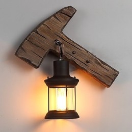 Applique da parete vintage industriale a testa singola in legno e metallo dipinto
