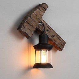 Applique da parete vintage industriale a testa singola in legno e metallo dipinto