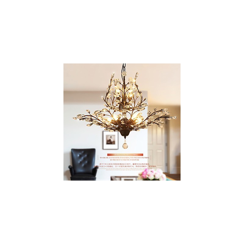 Lampadario vintage in cristallo e metallo verniciato a 8 luci nero o oro