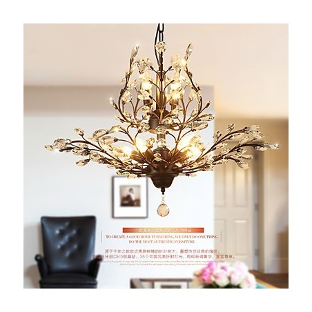 Lampadario vintage in cristallo e metallo verniciato a 8 luci nero o oro