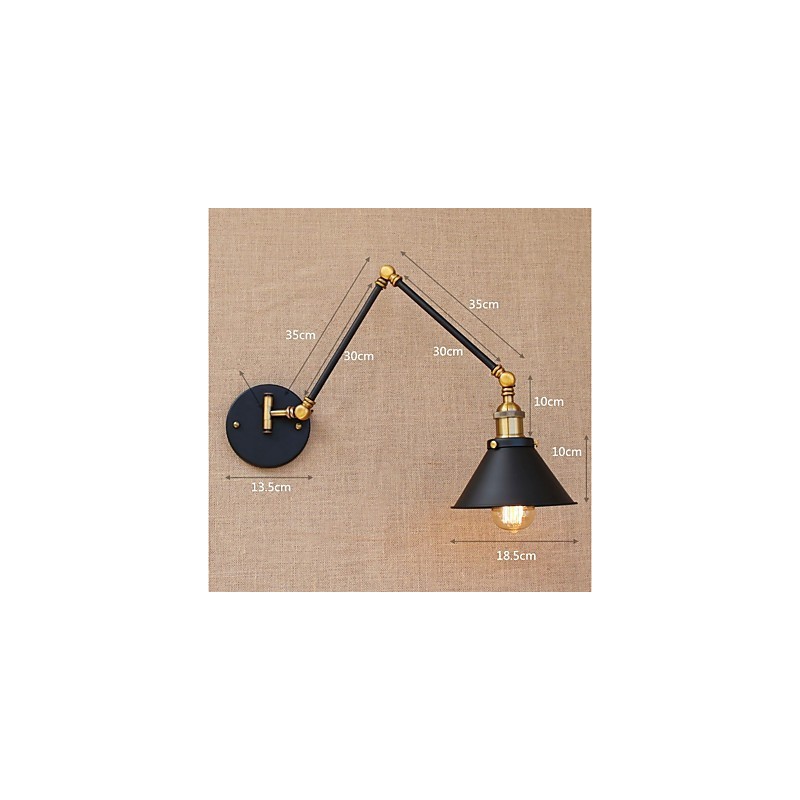 Applique da parete vintage country galvanizzata con braccio oscillante, protezione occhi, LED, E26/E27