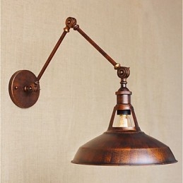 Applique da parete retrò industriale a braccio lungo pieghevole retrattile, finitura mezza arrugginita