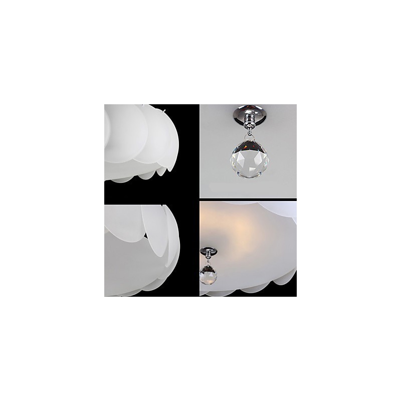 Lampadario moderno in vetro bianco a 3 luci a montaggio a filo
