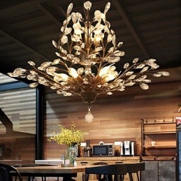 Lampadario vintage in cristallo e metallo verniciato a 8 luci nero o oro