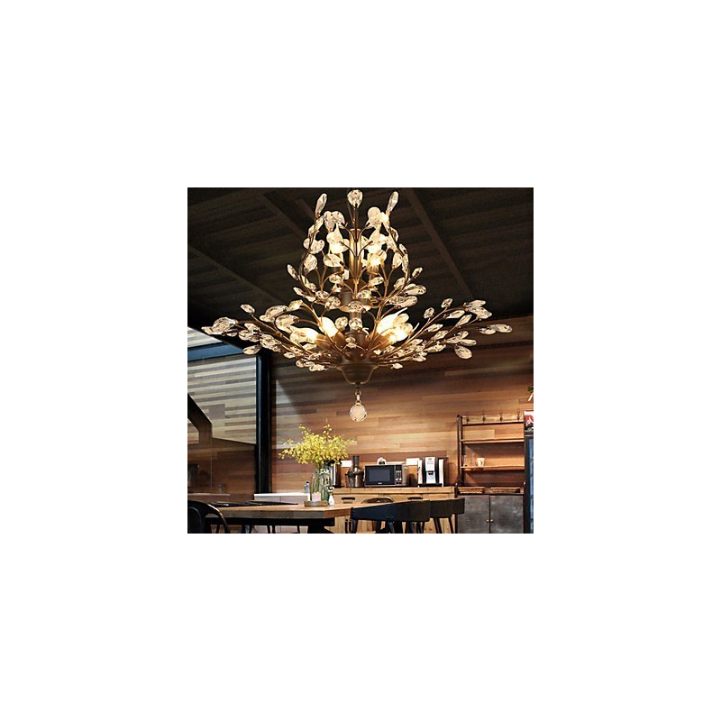 Lampadario vintage in cristallo e metallo verniciato a 8 luci nero o oro