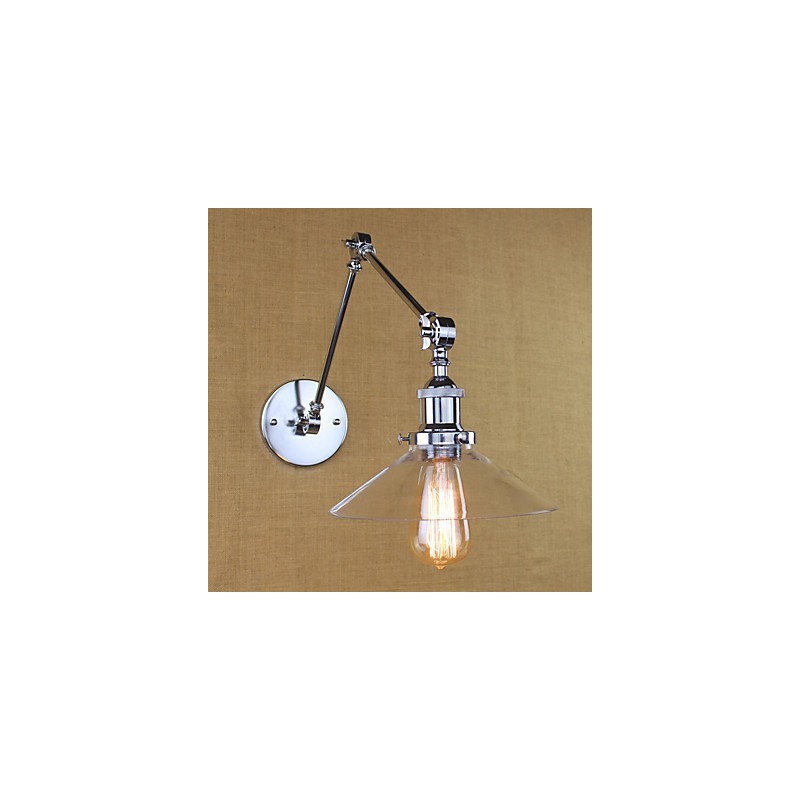 Applique da parete vintage country retrò con braccio oscillante, finitura elettroplaccata, 50 cm