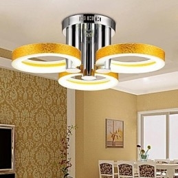 Lampadario a filo LED integrato 4 luci in metallo cromato e acrilico oro