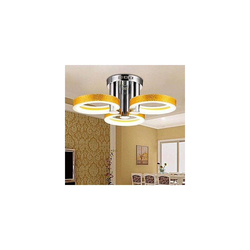 Lampadario a filo LED integrato 4 luci in metallo cromato e acrilico oro