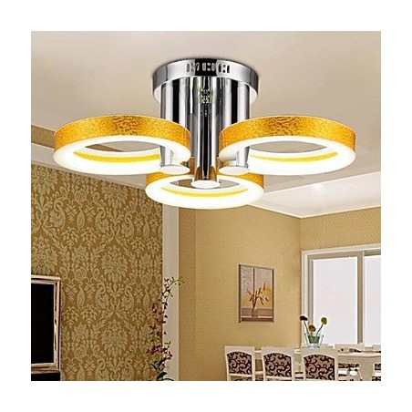 Lampadario a filo LED integrato 4 luci in metallo cromato e acrilico oro