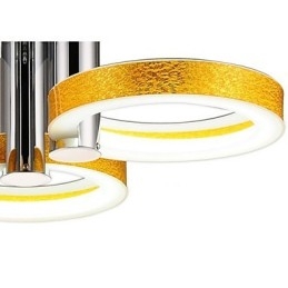 Lampadario a filo LED integrato 4 luci in metallo cromato e acrilico oro