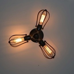 Plafoniera a filo tradizionale classica vintage mini in metallo dipinto nera 3 lampadine E26/E27