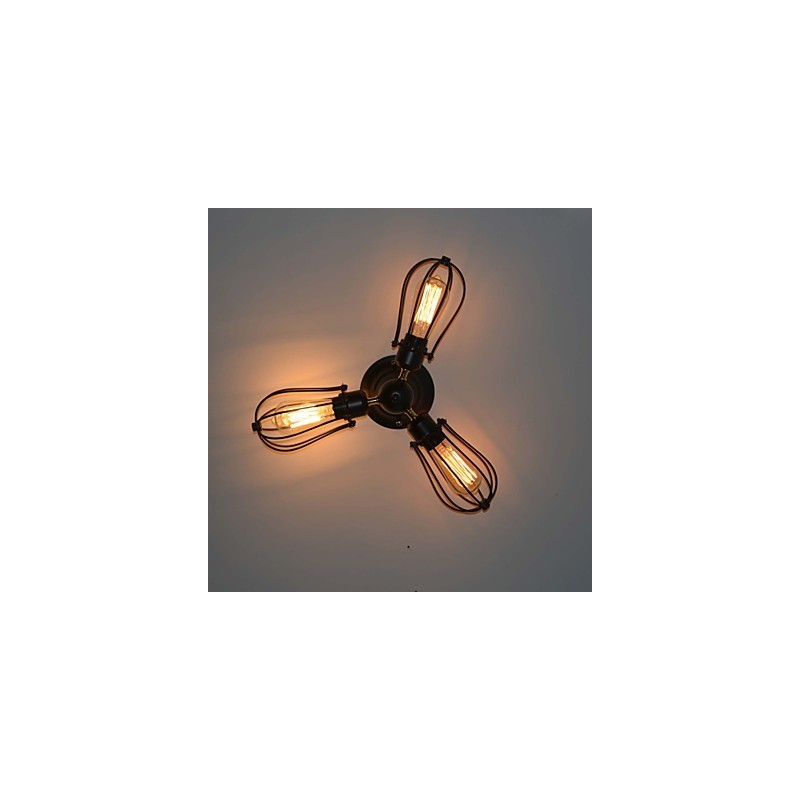 Plafoniera a filo tradizionale classica vintage mini in metallo dipinto nera 3 lampadine E26/E27