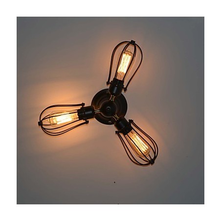 Plafoniera a filo tradizionale classica vintage mini in metallo dipinto nera 3 lampadine E26/E27