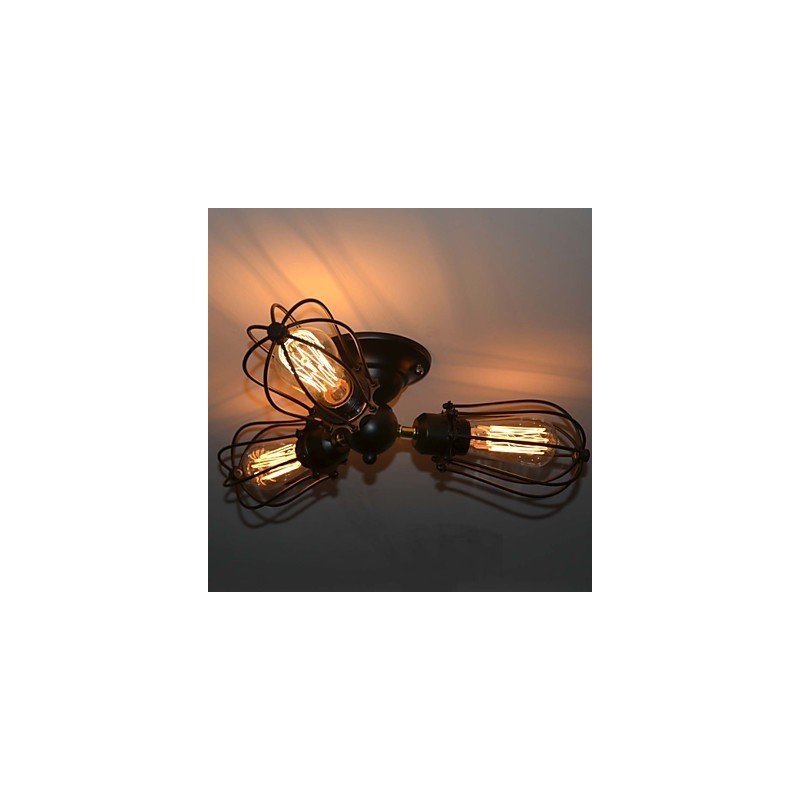 Plafoniera a filo tradizionale classica vintage mini in metallo dipinto nera 3 lampadine E26/E27