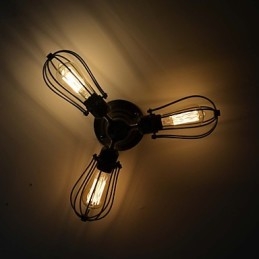 Plafoniera a filo tradizionale classica vintage mini in metallo dipinto nera 3 lampadine E26/E27
